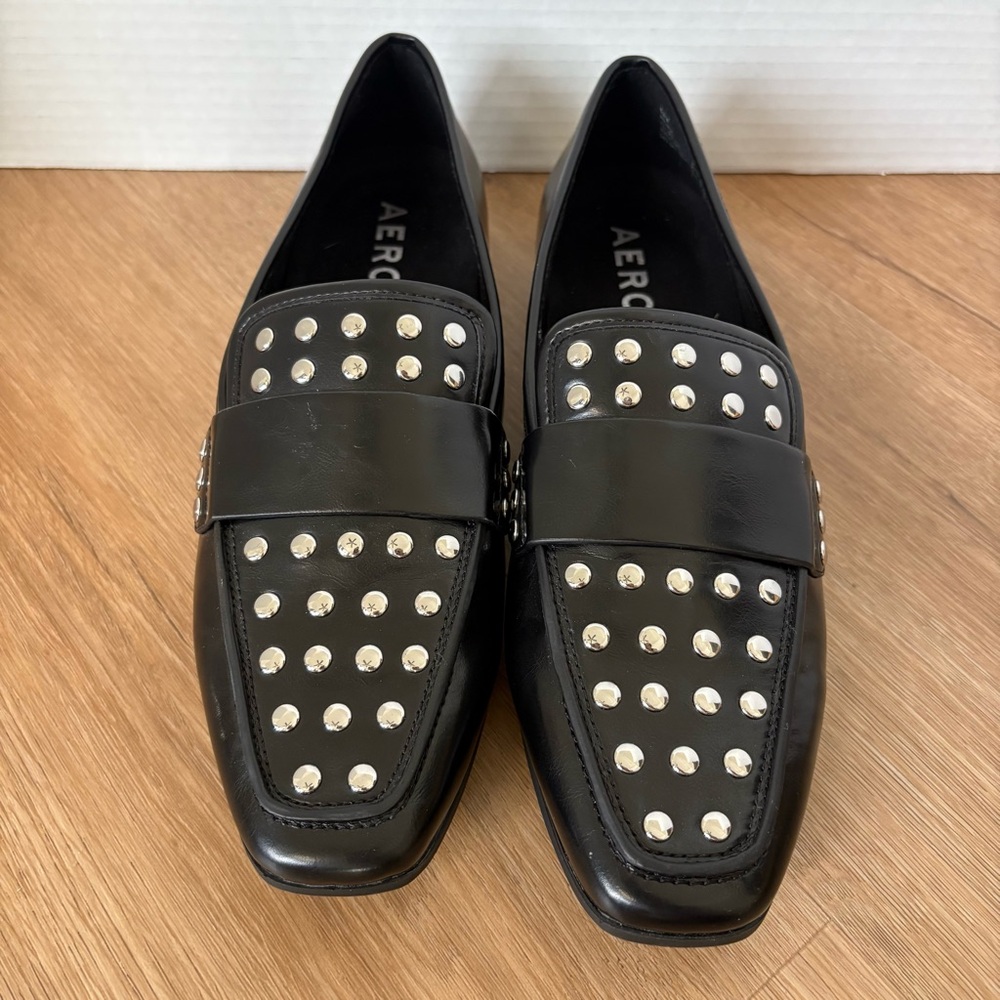 AEROSOLES Black Studded Loafers